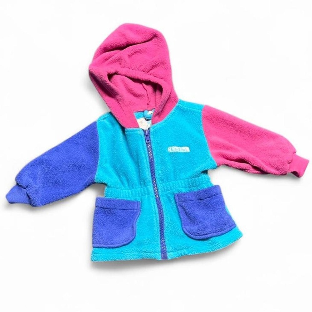 Vintage Weather Tamer Fleece Jacket 12M Multi Colorblock Neon 90s Hooded Zip Up